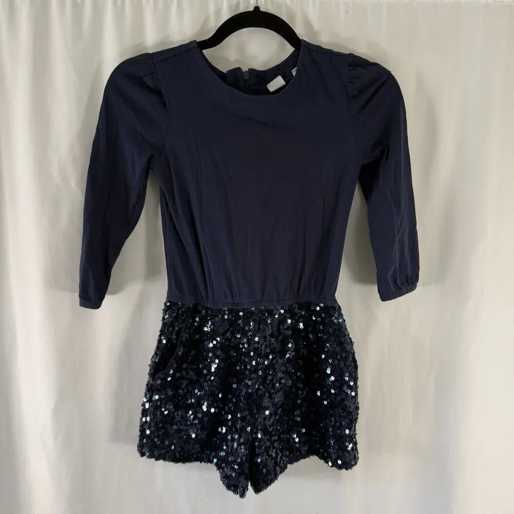 Gap Kids Romper Girls Medium Blue Sequin Long Sleeve Round Neck Zip Back